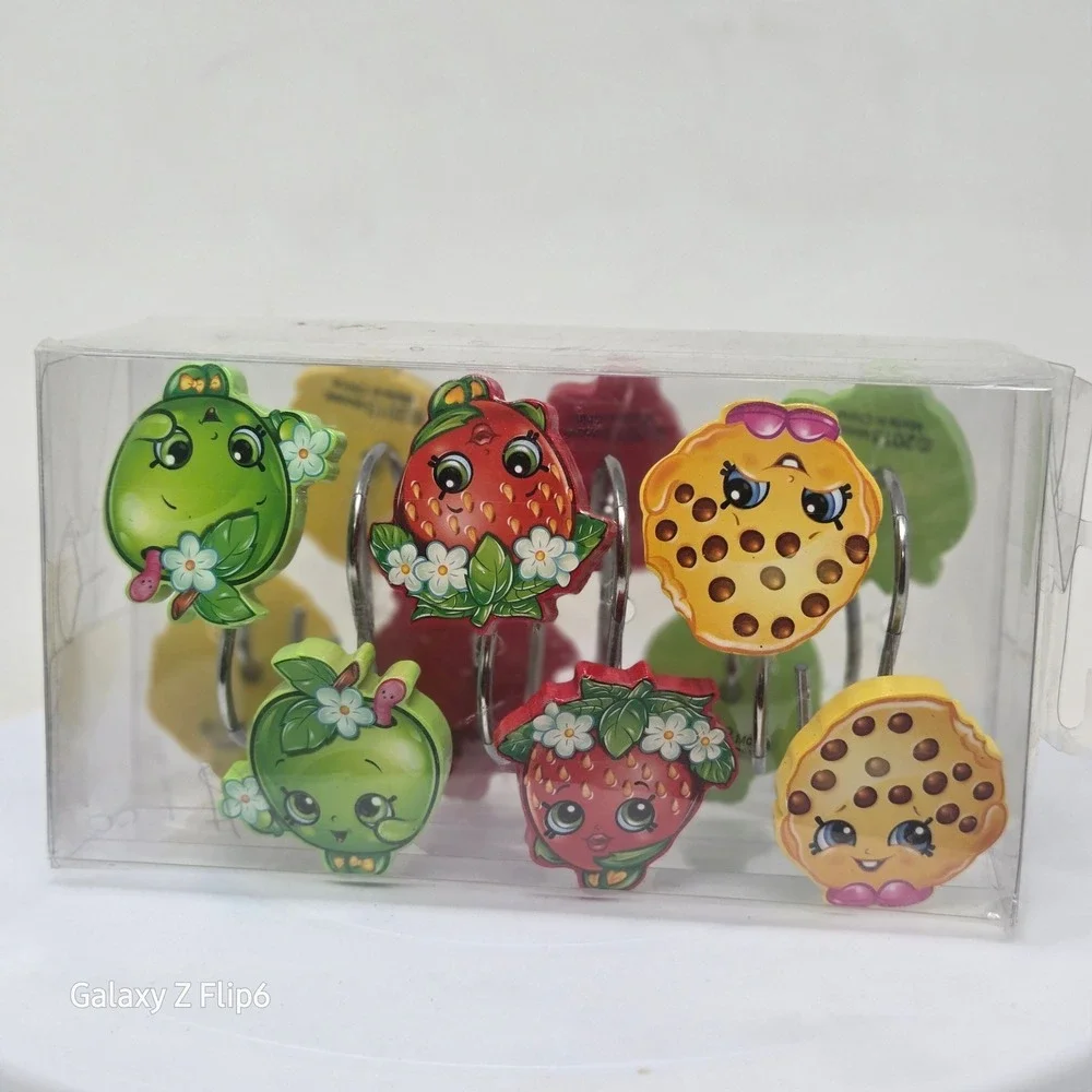 Shopkins Shower Curtain Hooks Set of 12 Apple Blossom Strawberry Kiss Cookie